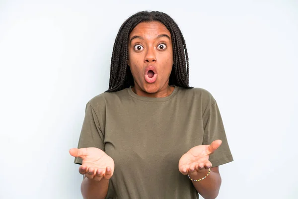 Black Young Adult Woman Feeling Extremely Shocked Surprised Anxious Panicking —  Fotos de Stock