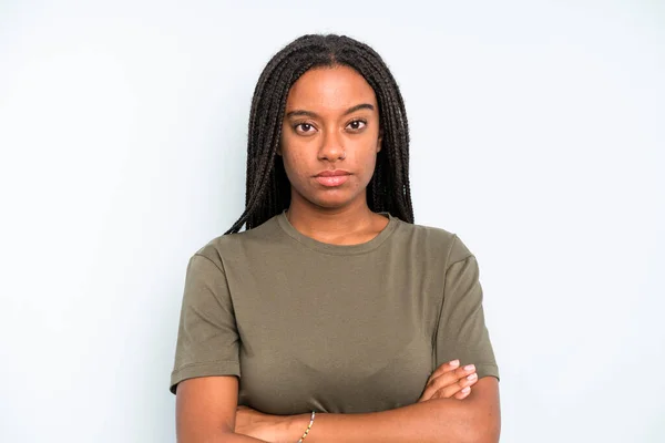 Black Young Adult Woman Feeling Displeased Disappointed Looking Serious Annoyed — Stockfoto