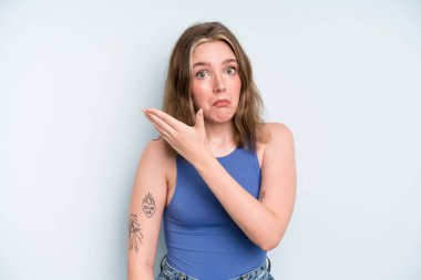 caucasian pretty woman feeling confused and clueless, wondering about a doubtful explanation or thought