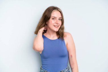 caucasian pretty woman laughing cheerfully and confidently with a casual, happy, friendly smile