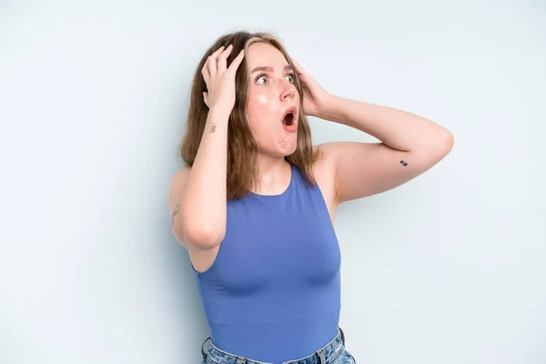 Caucasian Pretty Woman Open Mouth Looking Horrified Shocked Because Terrible — Stockfoto
