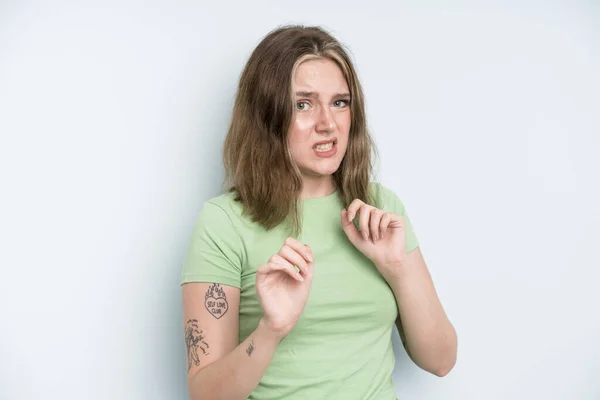 Caucasian Pretty Woman Feeling Disgusted Nauseous Backing Away Something Nasty — Stockfoto