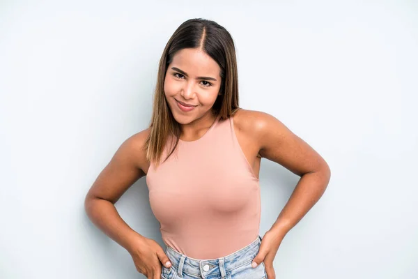 Hispanic Latin Pretty Woman Looking Proud Confident Cool Cheeky Arrogant — Stock Photo, Image