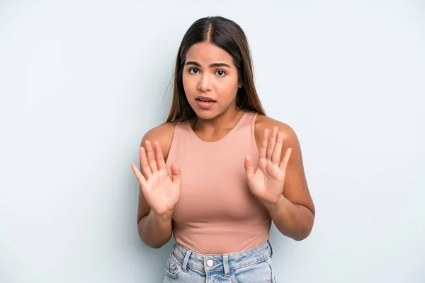 Hispanic Latin Pretty Woman Looking Nervous Anxious Concerned Saying Fault — Stockfoto