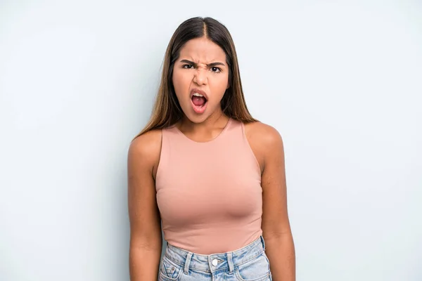Hispanic Latin Pretty Woman Looking Shocked Angry Annoyed Disappointed Open — Stock fotografie