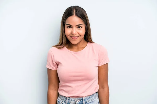 Hispanic Latin Pretty Woman Looking Happy Pleasantly Surprised Excited Fascinated — Stockfoto