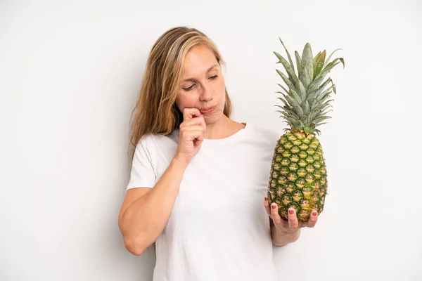 Pretty Young Adult Woman Pineapple Concept — Stock Photo, Image