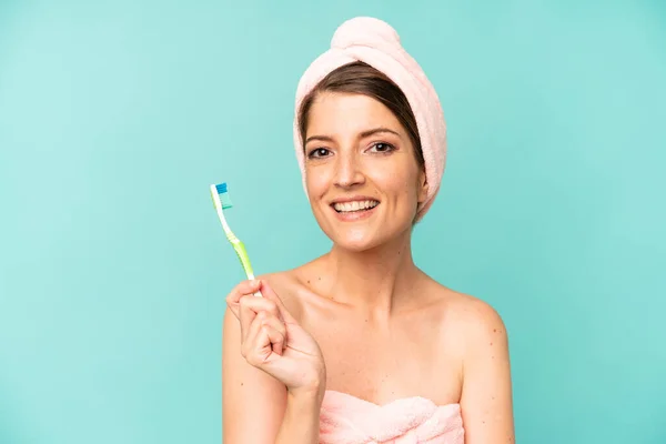 Pretty Young Adult Woman Mouthwash Teeth Care Concept — Fotografia de Stock