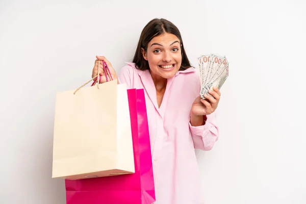 Jovem Mulher Bonita Com Sacos Compras — Fotografia de Stock