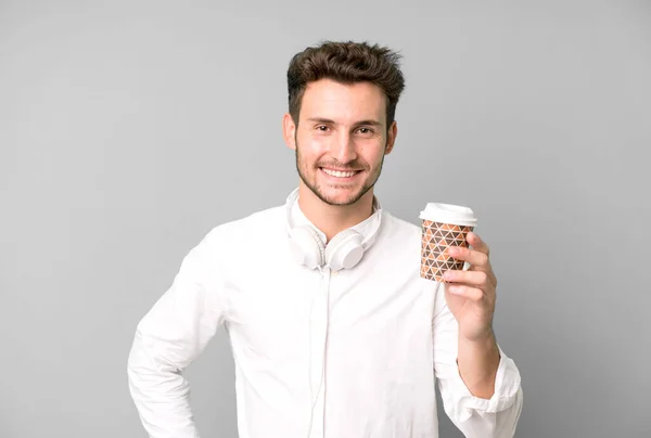 Jeune Homme Beau Avec Une Boisson Café Emporter — Photo