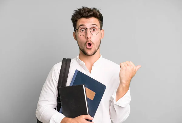 Young Handsome Man Isolated Bag Books University Student Concept — Stock Photo, Image