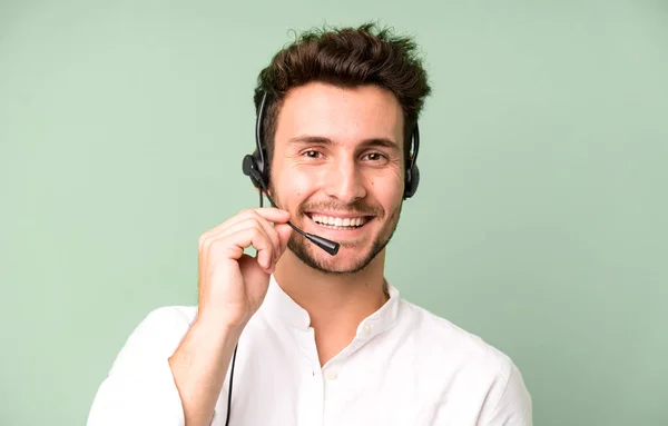 Young Handsome Man Isolated Operator Headphones Micro Telemarketing Concept — Stock Photo, Image