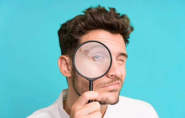 Young Handsome Man Magnifying Glass Search Find Concept — Stock Photo, Image