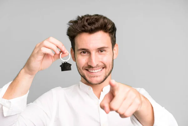 Young Handsome Man His First Car Key — Stock Photo, Image