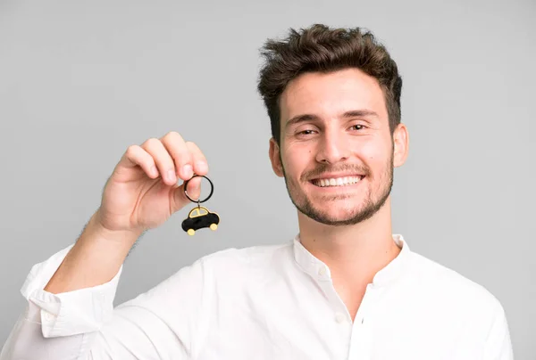 Young Handsome Man His First Car Key — Stock Photo, Image