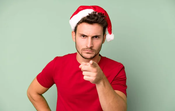 Jeune Homme Beau Avec Chapeau Père Noël Concept Noël — Photo