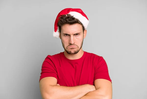 Young Handsome Man Santa Hat Christmas Concept — Stock Photo, Image