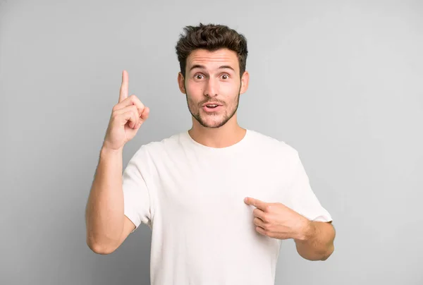 Young Handsome Man Feeling Proud Surprised Pointing Self Confidently Feeling — Stock Photo, Image