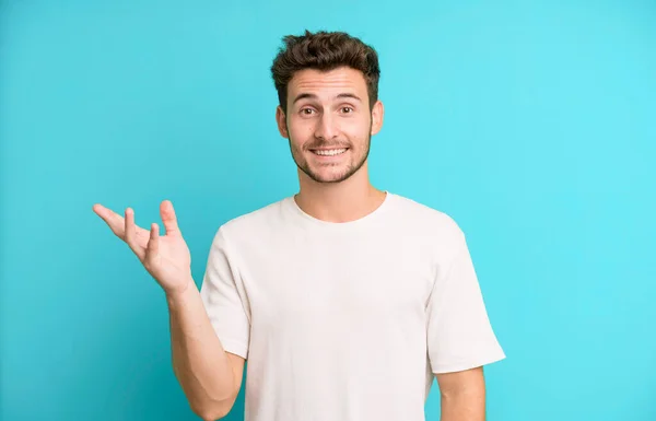 Young Handsome Man Feeling Happy Surprised Cheerful Smiling Positive Attitude — Stock Photo, Image