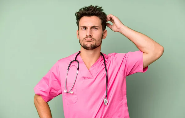 Handsome Teenager Smiling Happily Daydreaming Doubting Nurse Concept — Stock Photo, Image