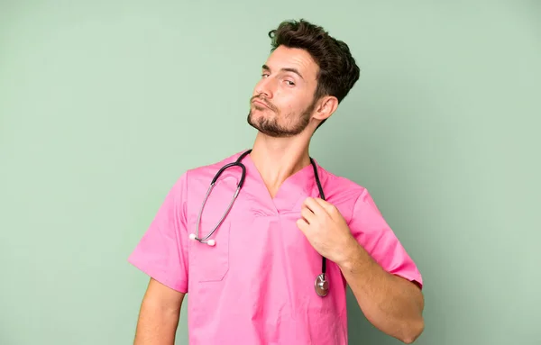 Handsome Teenager Looking Arrogant Successful Positive Proud Nurse Concept — Stock Photo, Image