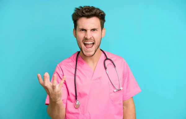 Handsome Teenager Looking Angry Annoyed Frustrated Nurse Concept — Stock Photo, Image