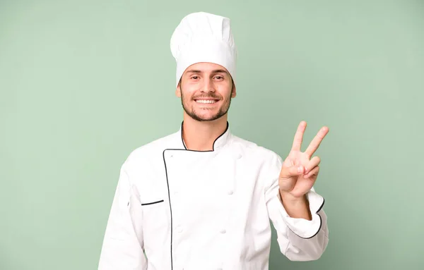 Handsome Teenager Smiling Looking Happy Gesturing Victory Peace Chef Concept — Stock Photo, Image