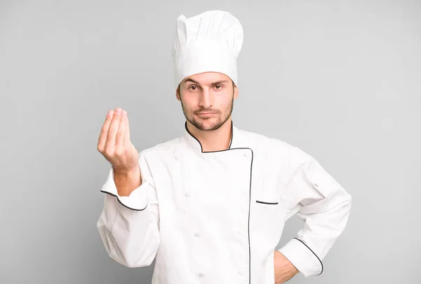 Adolescente Guapo Haciendo Capice Gesto Dinero Diciéndole Que Pague Concepto — Foto de Stock