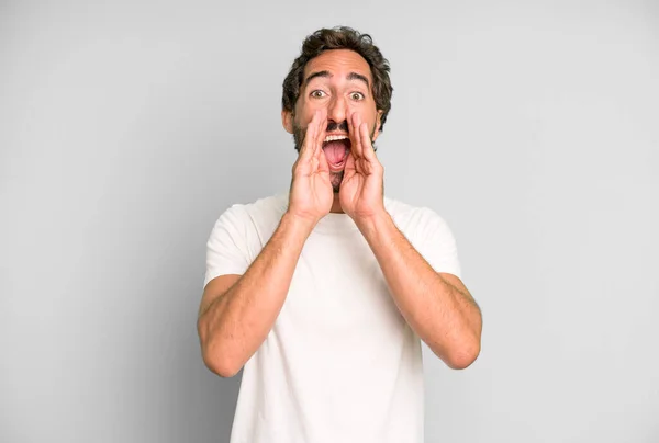Young Crazy Man Feeling Happy Excited Positive Giving Big Shout — Stock Photo, Image