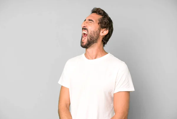 Young Crazy Man Screaming Furiously Shouting Aggressively Looking Stressed Angry — Stock Photo, Image