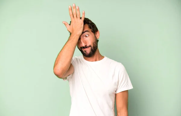 Young Crazy Man Raising Palm Forehead Thinking Oops Making Stupid — Photo