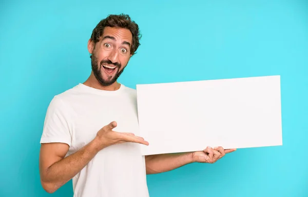Young Crazy Bearded Expressive Man Copy Space Side — Stock Photo, Image