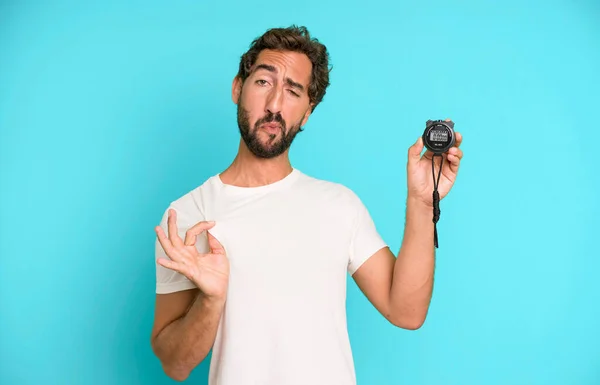 Jonge Gekke Man Met Een Baard Expressieve Man Met Een — Stockfoto