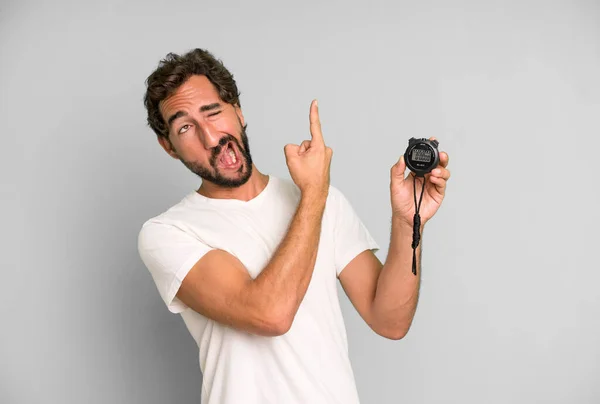 Jonge Gekke Man Met Een Baard Expressieve Man Met Een — Stockfoto