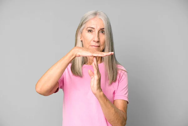Pretty Gray Hair Senior Woman Looking Serious Stern Angry Displeased — Stock Photo, Image