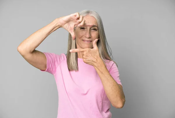 Pretty Gray Hair Senior Woman Feeling Happy Friendly Positive Smiling — Stock Photo, Image