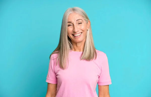Pretty Gray Hair Senior Woman Looking Happy Pleasantly Surprised Excited — Stock Photo, Image