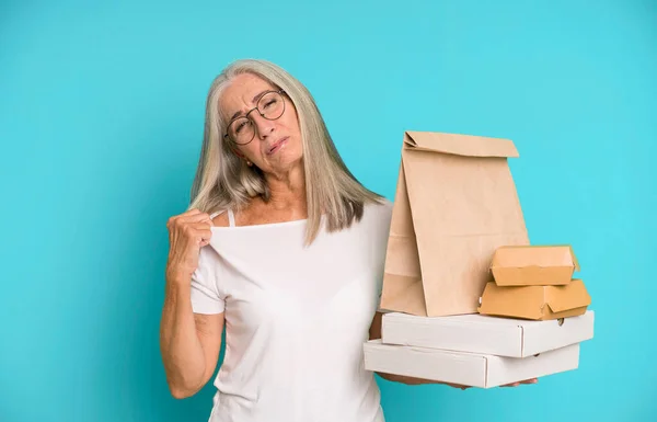 Grijs Haar Mooie Vrouw Zich Gestrest Angstig Moe Gefrustreerd Met — Stockfoto