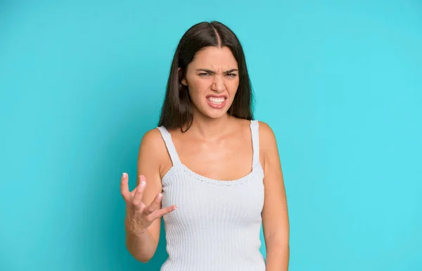 Hispanische Hübsche Frau Die Wütend Genervt Und Frustriert Schreit Wtf — Stockfoto