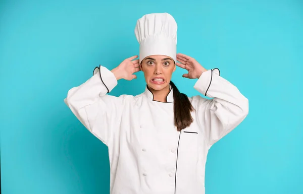 Hispanic Mooie Vrouw Voelt Zich Gestrest Angstig Bang Met Handen — Stockfoto