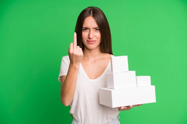 Young Pretty Woman Feeling Angry Annoyed Rebellious Aggressive Empty White — Stock Photo, Image