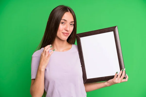 Young Pretty Woman Looking Arrogant Successful Positive Proud Empty Blank — Stock Photo, Image