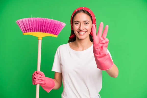 Giovane Bella Donna Sorridente Dall Aspetto Amichevole Mostrando Numero Tre — Foto Stock