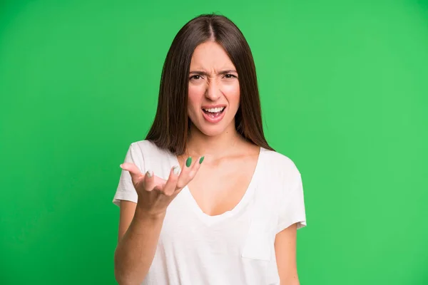 Hispanic Pretty Woman Looking Angry Annoyed Frustrated Screaming Wtf Whats — Stock Photo, Image