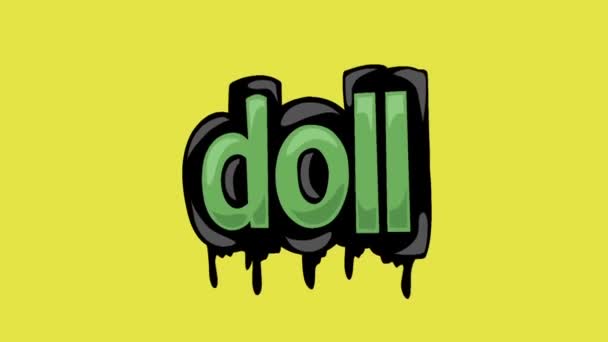 Vídeo Animación Pantalla Amarilla Escrito Doll — Vídeo de stock