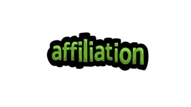 Beyaz ekran animasyon videosu AFFILIATION yazıldı