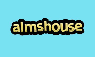 Mavi arkaplanda ALMSHOUSE yazma vektör tasarımı çok basit ve çok havalı