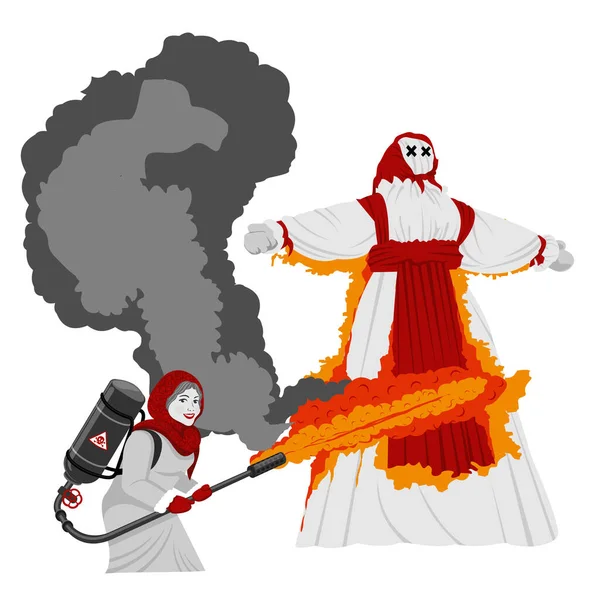 フラットスタイルでたき火とMaslenitsa人形 — ストックベクタ