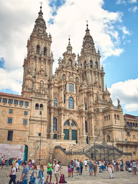 Día Santiago Compostela Catedral Llena Turistas Visitantes Fotos De Stock