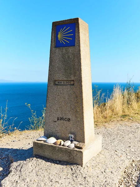 Hito Piedra Para Los Peregrinos Situado Galicia Indicando Que Trata — Foto de Stock